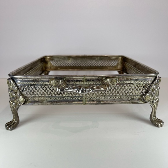 Vintage silver plated metal casserole dish holder chafing dish frame stand - Picture 5 of 16